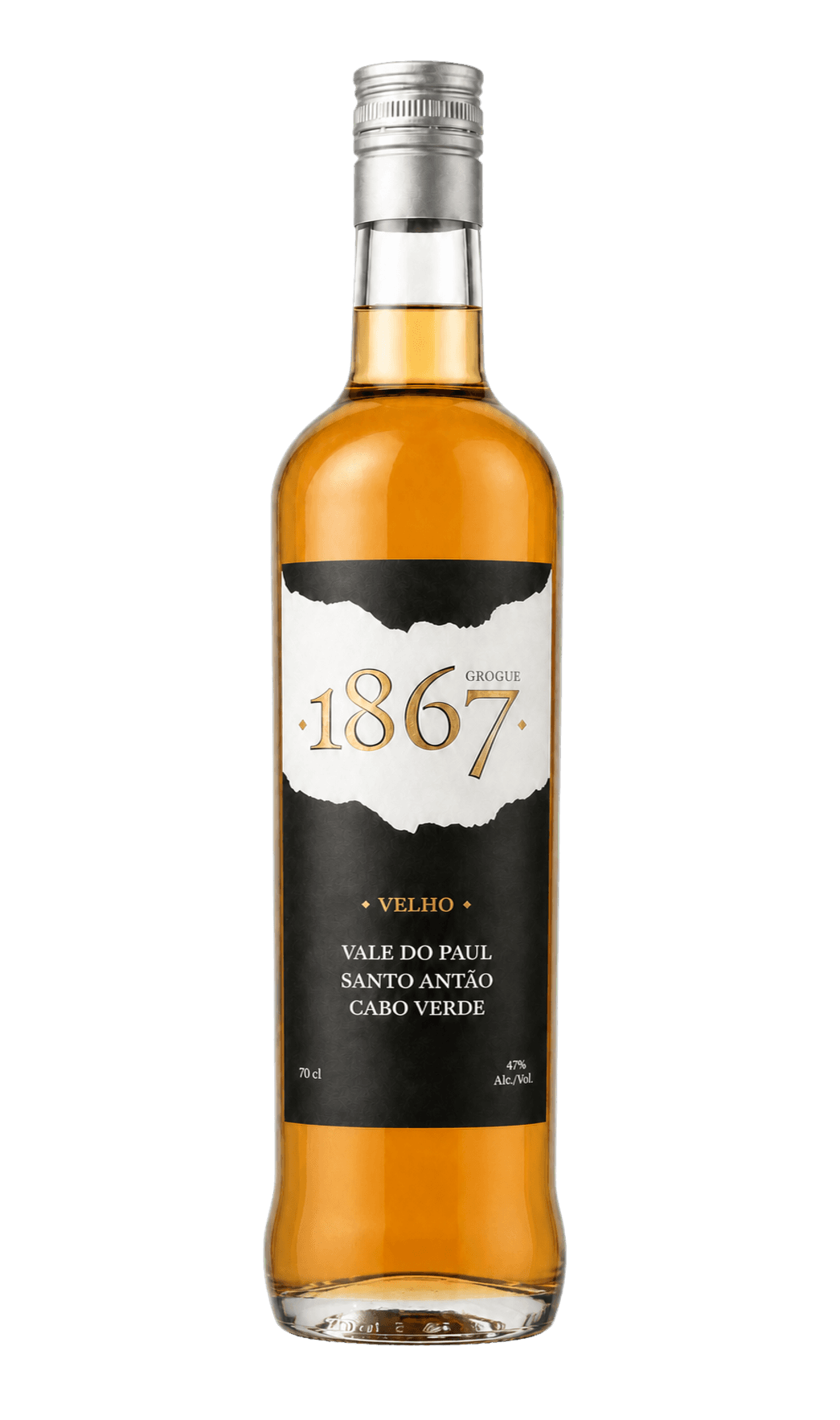 Garrafa Grogue 1867 Velho com o rótulo da marca