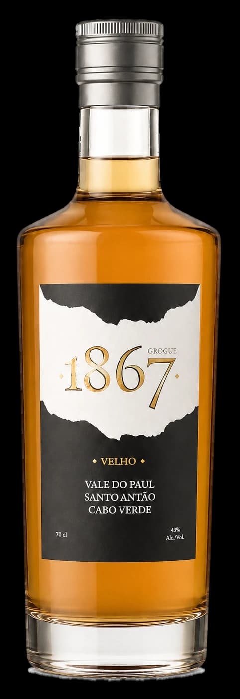Garrafa Grogue 1867 Velho com o rótulo da marca